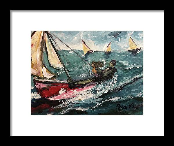 Catamaran Framed Print featuring the painting Cat Sailing #1 by Roxy Rich