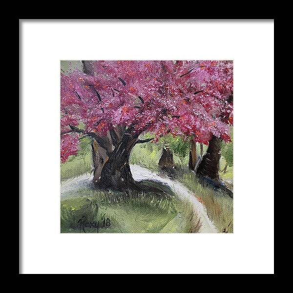 Cherry Blossoms Framed Print featuring the painting Cherry Blossoms in the Park #1 by Roxy Rich