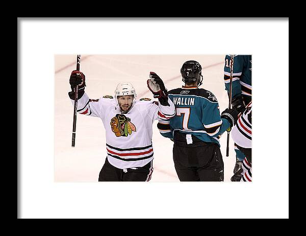 Playoffs Framed Print featuring the photograph Chicago Blackhawks v San Jose Sharks - Game Two #1 by Ezra Shaw