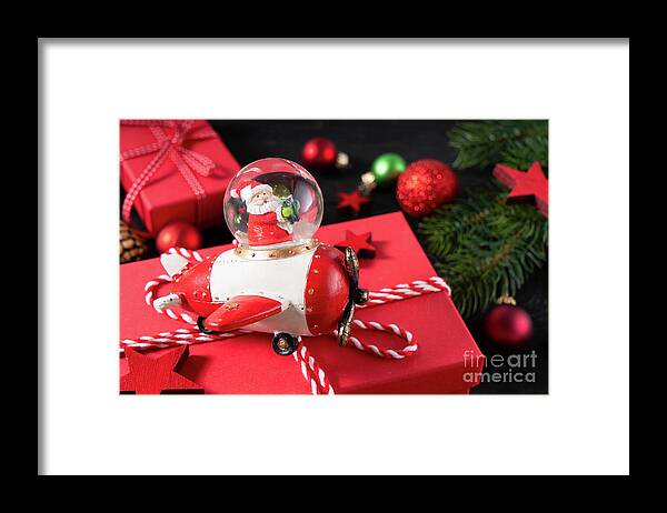 Christmas Framed Print featuring the photograph Christmas flat lay scene with golden decorations #1 by Anastasy Yarmolovich