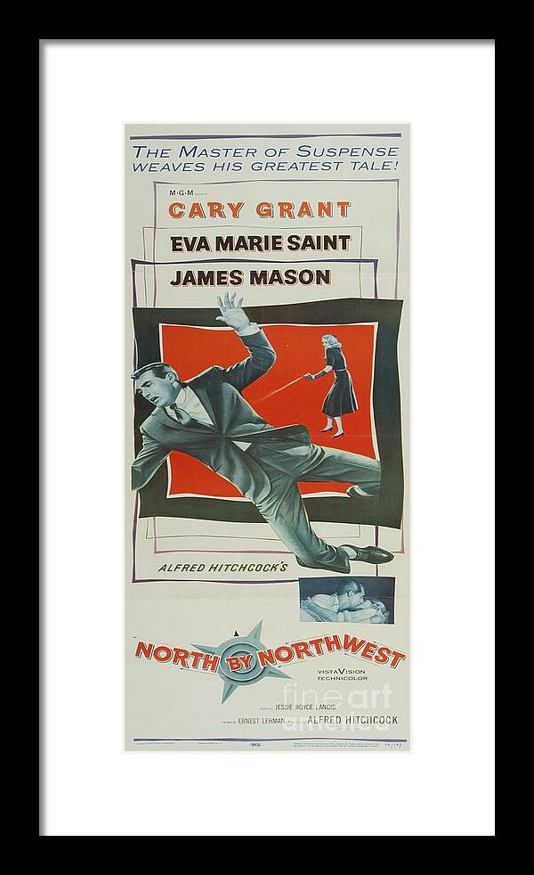 North Framed Print featuring the mixed media Classic Movie Poster - North by Northwest #1 by Esoterica Art Agency