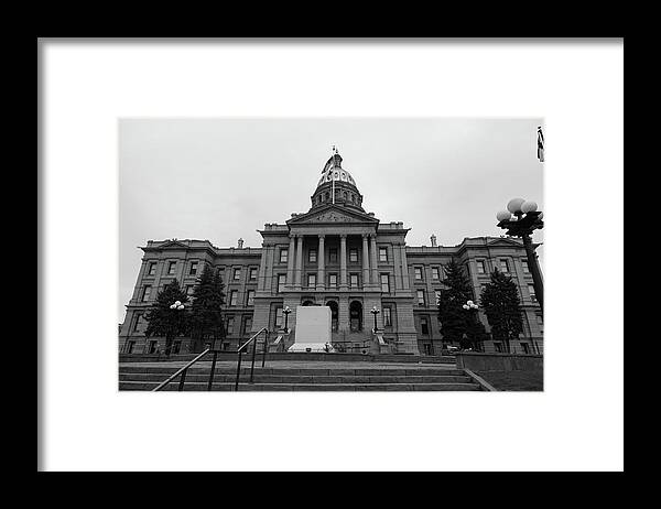 Usa Government Framed Print featuring the photograph Colorado state capitol building in Denver Colorado in black and white #1 by Eldon McGraw