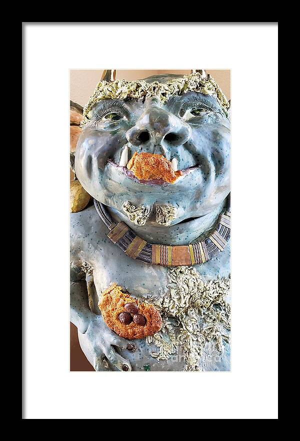 Cookie Monster Framed Print featuring the sculpture Cookie Monster #1 by Merana Cadorette