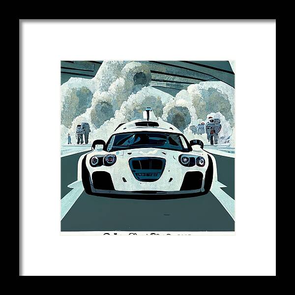 Cool Framed Print featuring the painting Cool Cartoon The Stig Top Gear Show Driving A Car D27276c2 1dc4 442d 4e78 Dd764d266a62 by MotionAge Designs