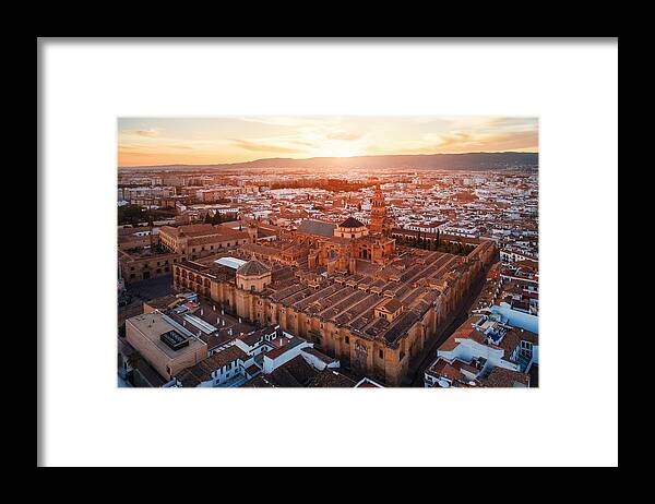 Cordoba Framed Print featuring the photograph Cordoba aerial view at sunset #1 by Songquan Deng