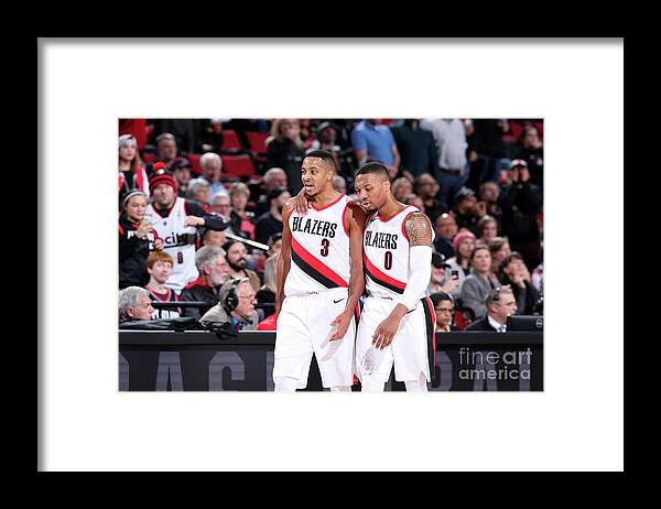 Nba Pro Basketball Framed Print featuring the photograph Damian Lillard and C.j. Mccollum by Sam Forencich