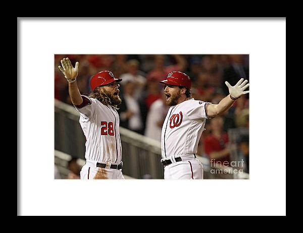 Three Quarter Length Framed Print featuring the photograph Daniel Murphy and Jayson Werth by Patrick Smith