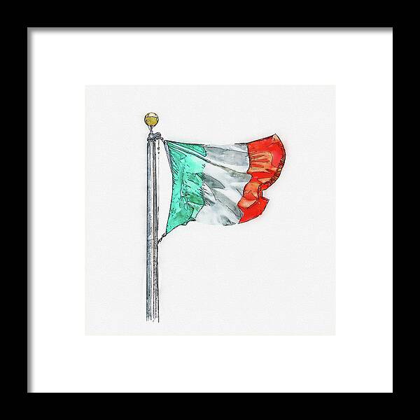 Italian Flag Framed Print featuring the digital art Digital watercolor painting of Flag of Italy isolated on white background by Maria Kray