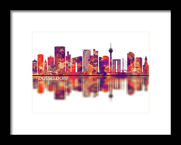 Düsseldorf Framed Print featuring the mixed media Dusseldorf Germany Skyline #1 by NextWay Art