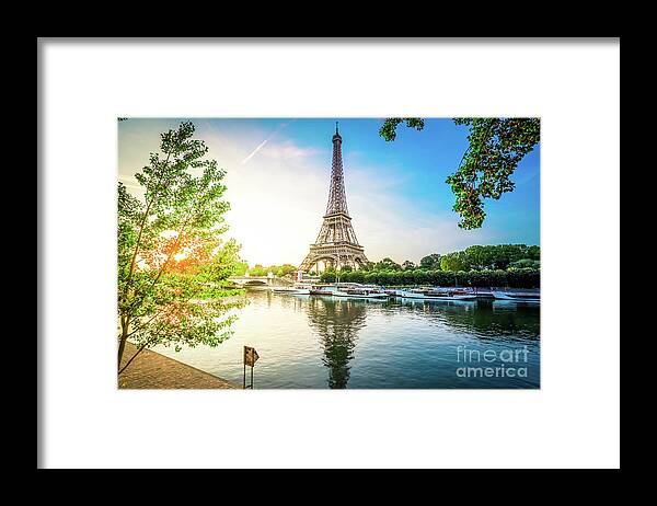 Eiffel Framed Print featuring the photograph Eiffel Tour over Seine river #1 by Anastasy Yarmolovich