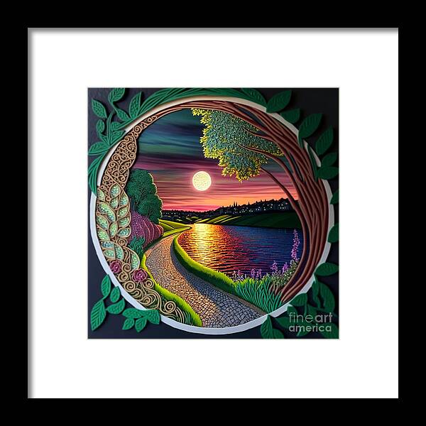 Evening Walk - Quilling Framed Print featuring the digital art Evening Walk - Quilling by Jay Schankman