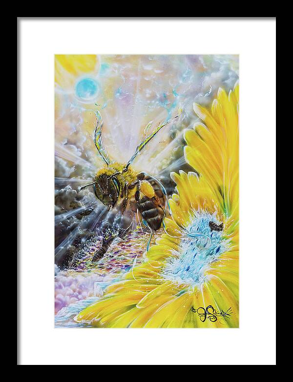  Framed Print featuring the painting Flight Plan Bee by Joel Salinas III