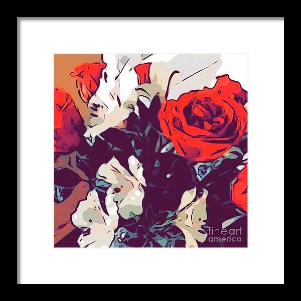 Floral Framed Print featuring the digital art Flowers Red and White by Karen Francis