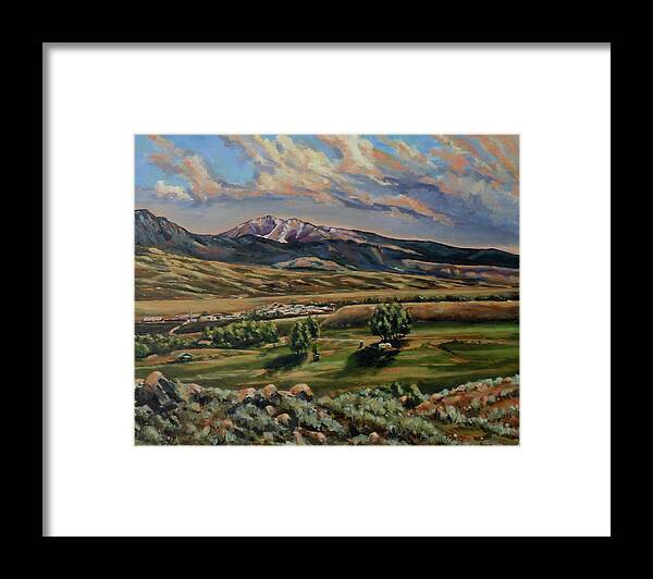 Western Landscape Framed Print featuring the painting Gardiner and Electric Peak From Scotty's Place by Les Herman