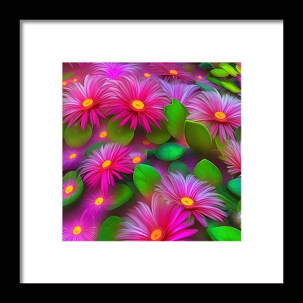 Digital Flowers Pink Glowing Framed Print featuring the digital art Glowing Pink Flowers #1 by Beverly Read