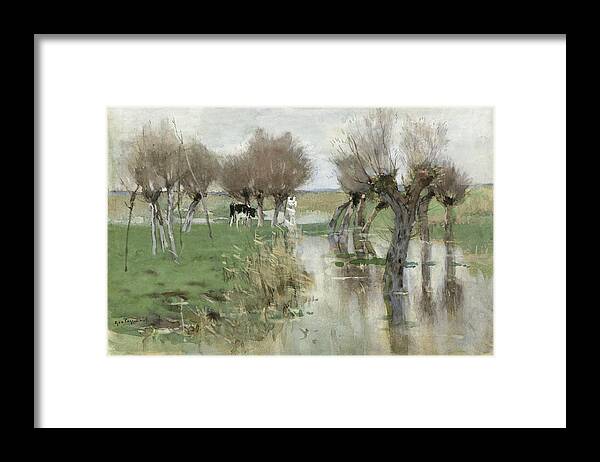 Geo Poggenbeek Framed Print featuring the drawing High water in the pasture #1 by Geo Poggenbeek