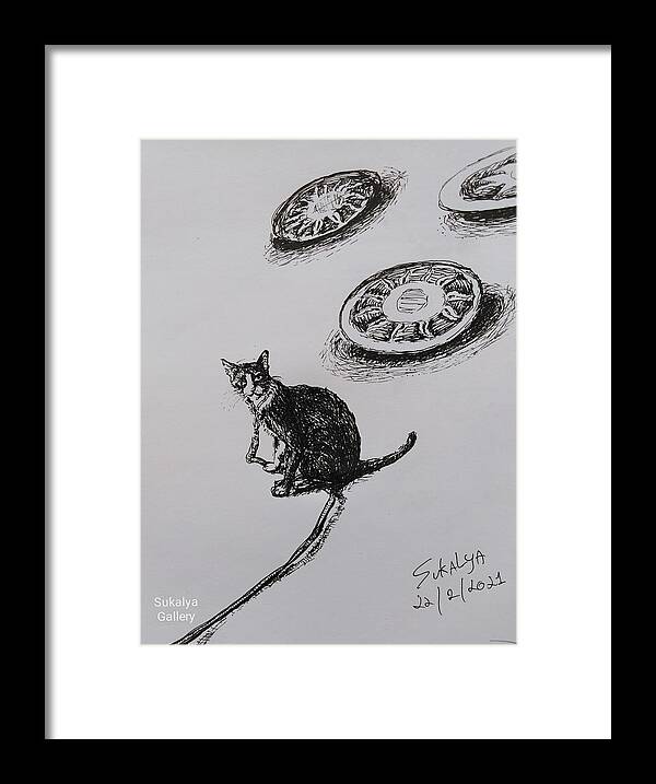 Drawing Framed Print featuring the drawing 1 Hr., In Prison Of a Noughty Cat On a Sunny Day by Sukalya Chearanantana