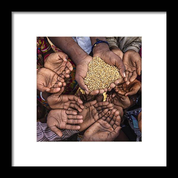 Crowd Of People Framed Print featuring the photograph Hungry African children asking for food, Africa #1 by Bartosz Hadyniak