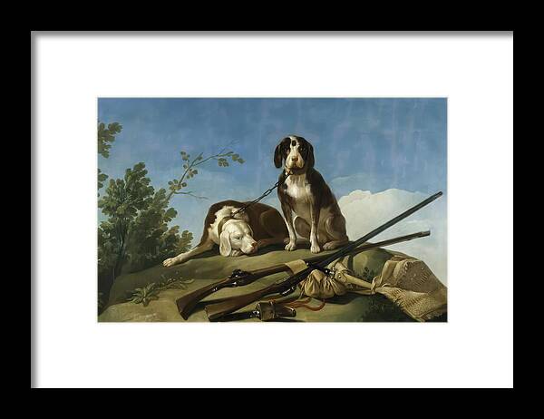 Francisco Framed Print featuring the painting Hunting Dogs by Francisco de Goya by Mango Art