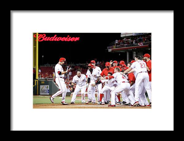 Great American Ball Park Framed Print featuring the photograph Joey Votto by Joe Robbins