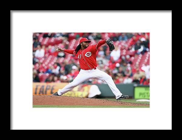 Great American Ball Park Framed Print featuring the photograph Johnny Cueto #1 by Andy Lyons