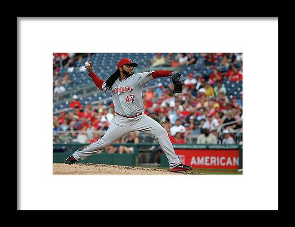 People Framed Print featuring the photograph Johnny Cueto #1 by Rob Carr
