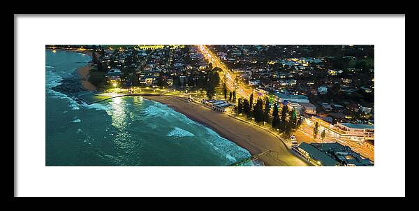 Clouds Framed Print featuring the photograph Sunset Panorama of the Northern Beaches of Sydney No 2 by Andre Petrov