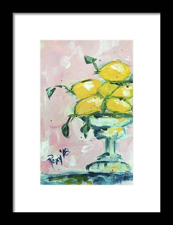 Lemon Framed Print featuring the painting Lemon Pedestal by Roxy Rich