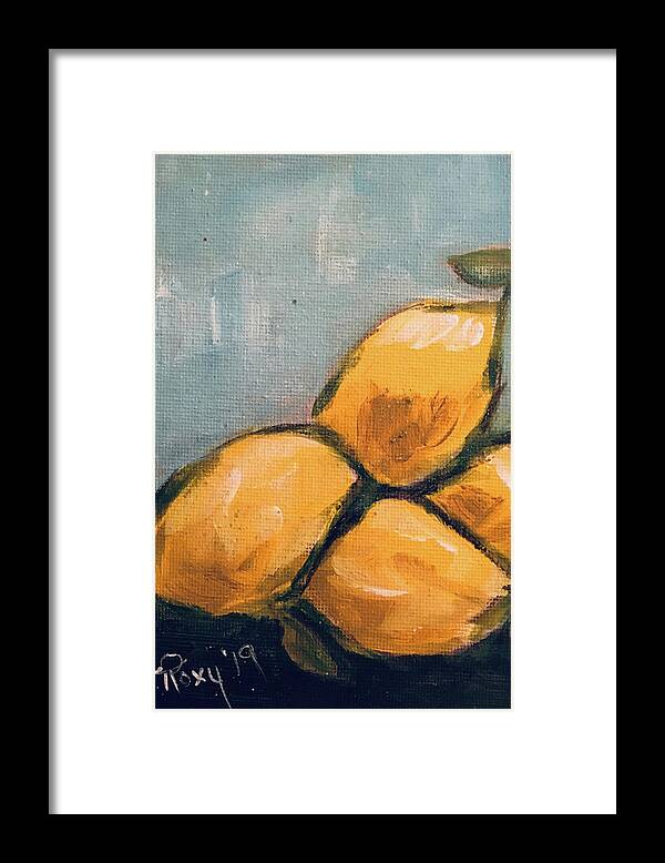 Lemon Framed Print featuring the painting Lemons from Heaven by Roxy Rich