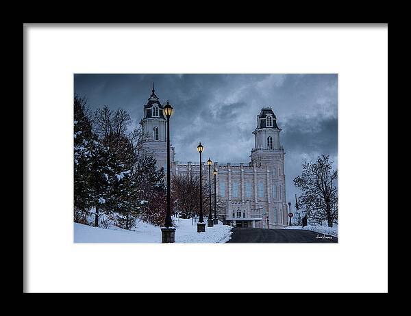 Manti Temple Framed Print featuring the photograph Lighted Path #1 by David Simpson