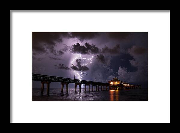 Lightning Strike At Fort Myers Beach Pier Framed Print