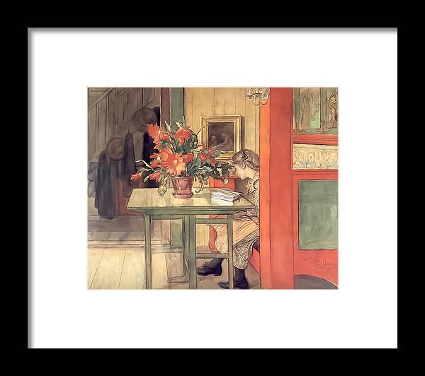 Carl Larsson Framed Print featuring the drawing Lisbeth Reading by Carl Larsson by Mango Art