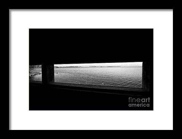  Framed Print featuring the photograph Looking Out Through Wildlife Birdwatching Hide On Lough Neagh Shoreline Oxford Island County Armagh #1 by Joe Fox