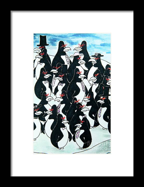 Macaroni Penguin Framed Print featuring the painting Macaroni Penguins #1 by Zoe Cole Piper