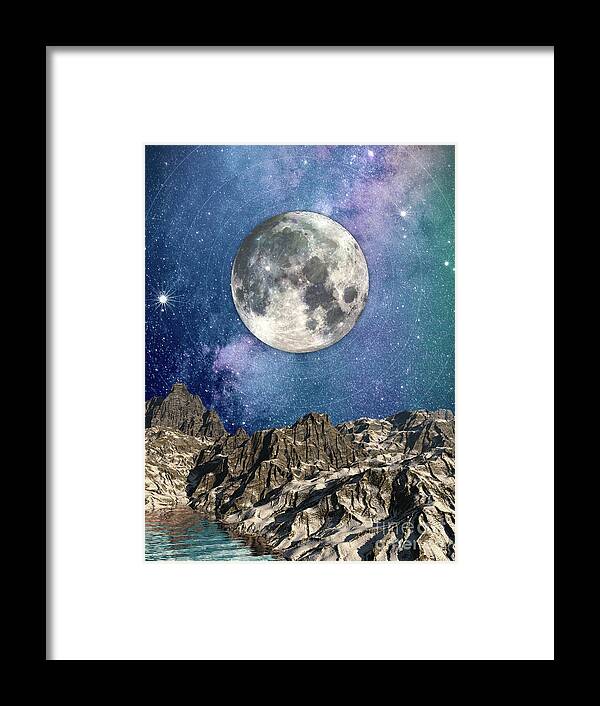 Moon Framed Print featuring the digital art Moon Over Mountains #1 by Phil Perkins