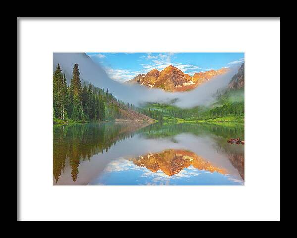 Maroon Bells Framed Print featuring the photograph Morning Fog #1 by Darren White