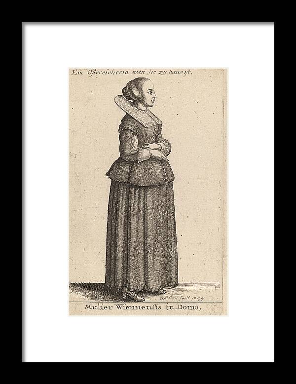  Framed Print featuring the drawing Mulier Wiennensis in Domo #1 by Wenceslaus Hollar