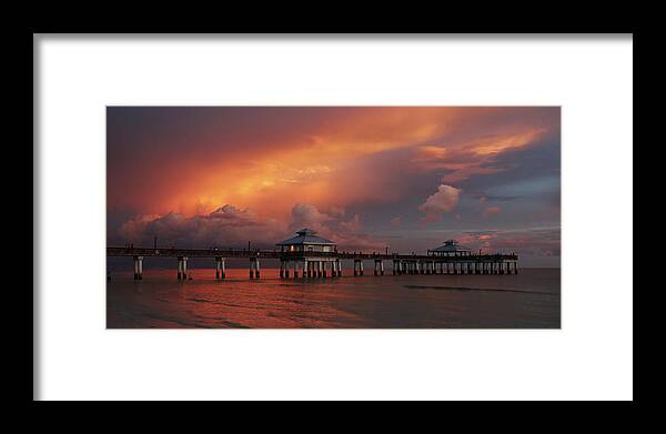 Fort Myers Framed Print featuring the digital art Fort Myers Beach Pier at Sunset by Andrew West