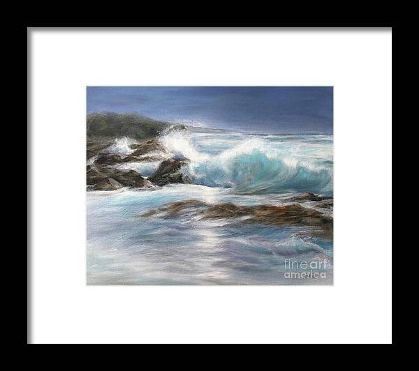 Beach Framed Print featuring the painting New England on the Rocks by Rose Mary Gates