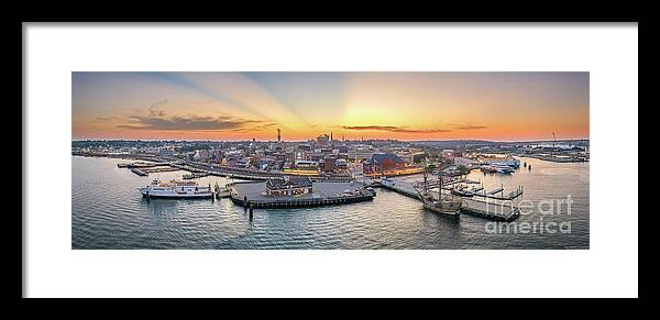New London Framed Print featuring the photograph New London Connecticut Waterfront Aerial Panorama, photo by Petr Hejl #1 by Mike Gearin