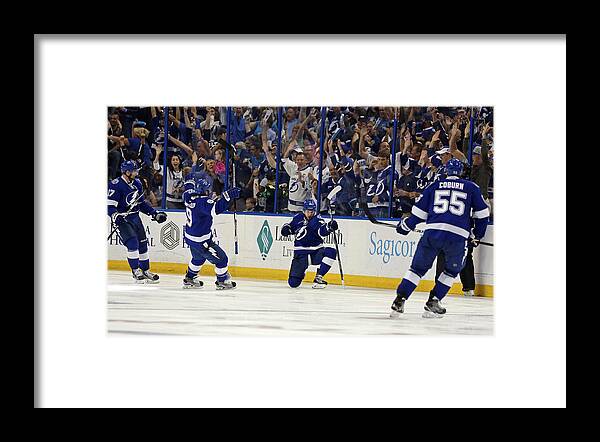 Playoffs Framed Print featuring the photograph New York Islanders v Tampa Bay Lightning - Game Five #1 by Mike Carlson