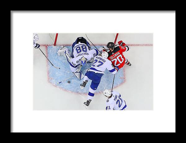 Handle Framed Print featuring the photograph NHL: APR 18 Stanley Cup Playoffs First Round Game 4 - Lightning at Devils #1 by Icon Sportswire