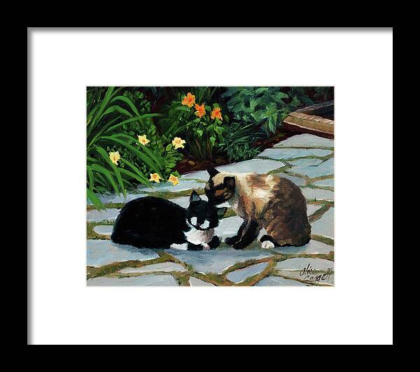 Cats Framed Print featuring the painting Nikki and Oreo by Alice Leggett