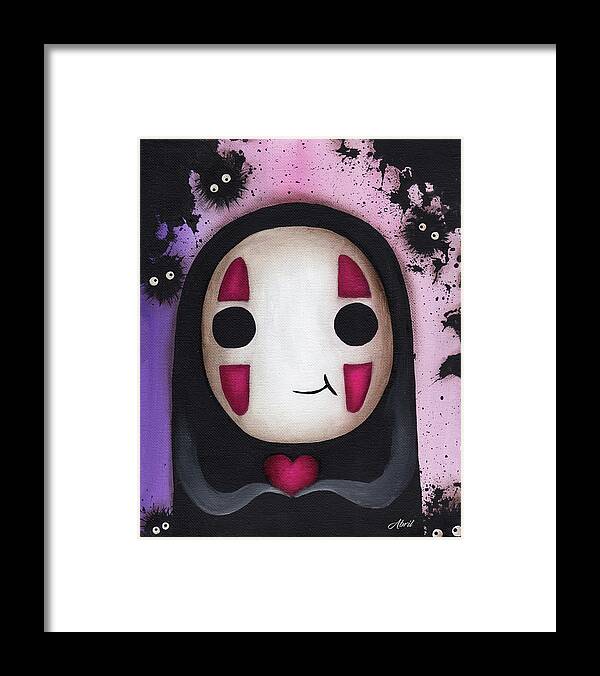 No Face Framed Print featuring the painting No Face with a heart by Abril Andrade