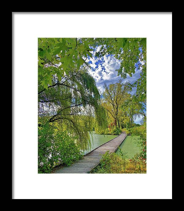 Floating Bridge Framed Print featuring the photograph Norsk Gangsti - Norwegian footpath - floating bridge in Viking County Park, Stoughton, WI by Peter Herman