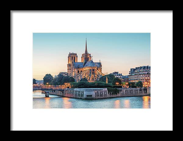 Paris Framed Print featuring the photograph Notre-Dame Sunset #1 by Manjik Pictures