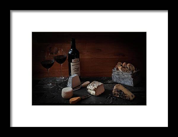 Cheese Framed Print featuring the photograph Old Maestra French Cheese and Wine by Jean Gill