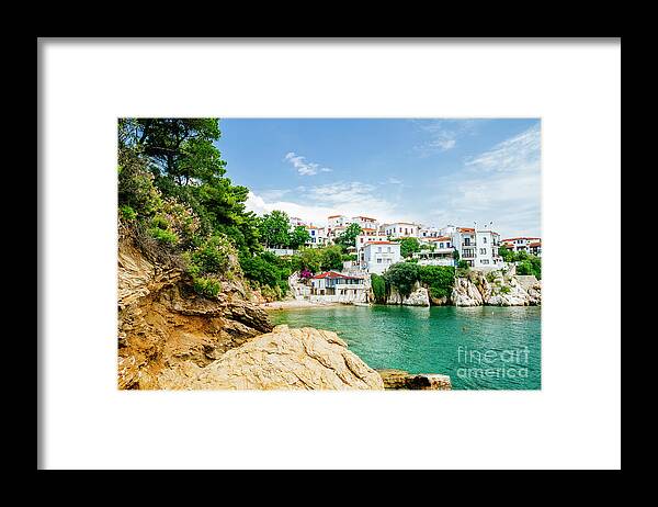 Skiathos Framed Print featuring the photograph Old town view of Skiathos island, Sporades, Greece #1 by Jelena Jovanovic