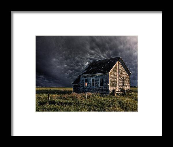Old School House One Room School Mamantus Clouds Field Grass Framed Print featuring the photograph One room school #1 by David Matthews