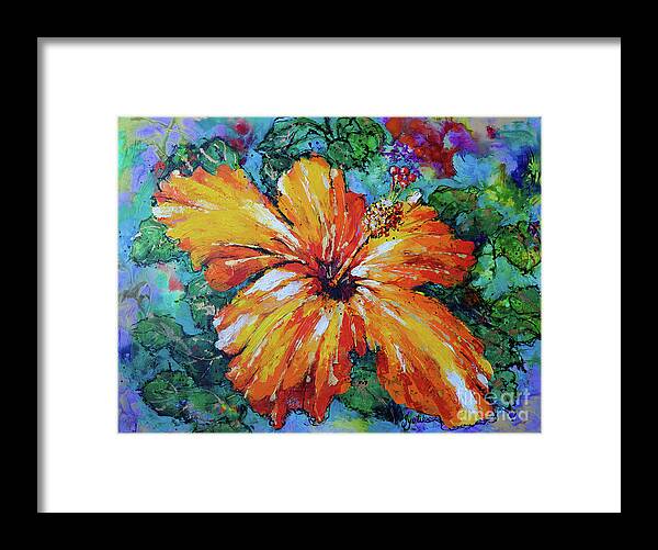 Orange Hibiscus Framed Print featuring the painting Orange Hibiscus by Jyotika Shroff